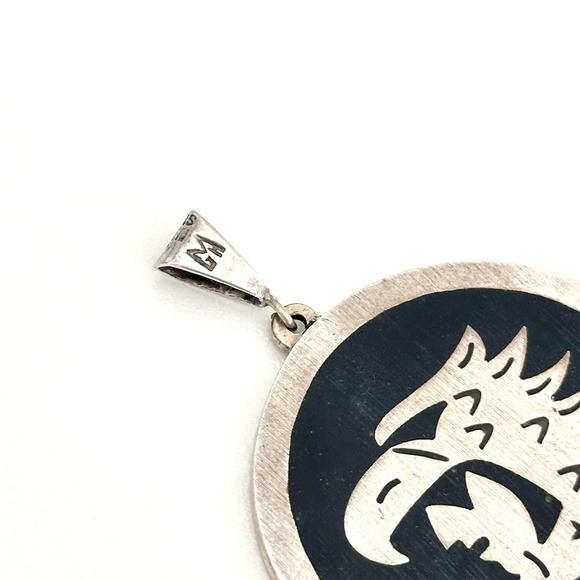 Vintage Taxco Mexico Sterling Turquoise Onyx Heavy Medallion Reversible Pendant - Picture 6 of 12